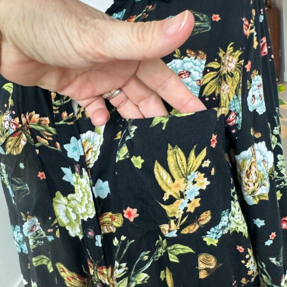 Maeve Button Up Blouse Floral Pattern Black Vent Back 4 - Picture 11 of 13